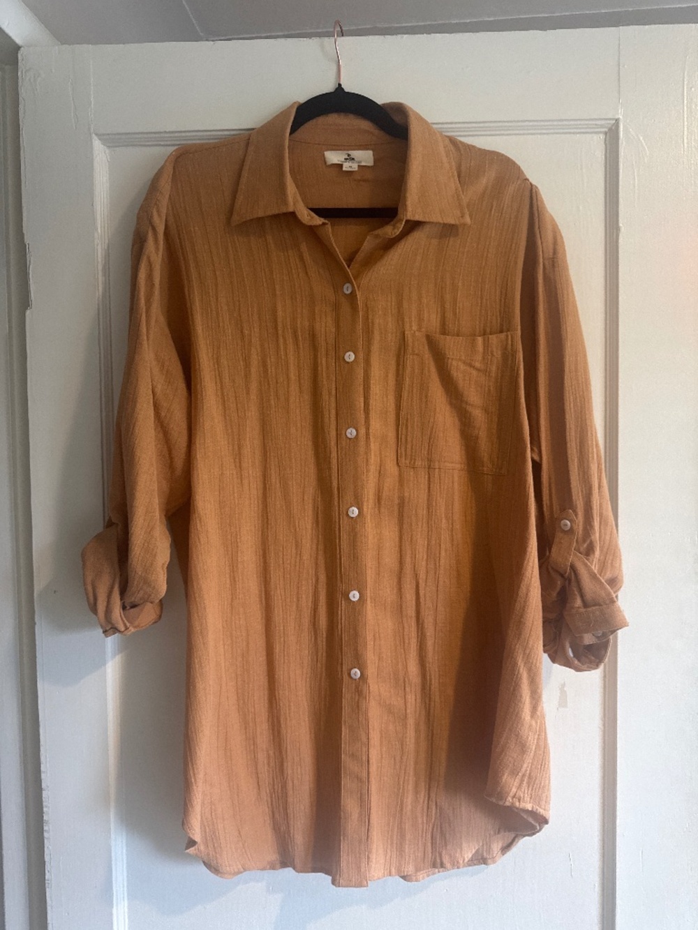 Rip Curl Linen Blend Tunic Shirt Dress Cover Up Tan Medium